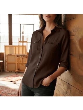 Talbots Black Long Sleeve Button-Up Blouse